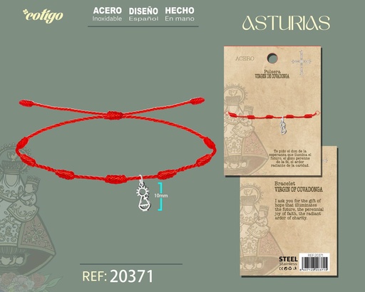 [20371] Pulsera de 7 nudos con Virgen Covadonga de acero plateado - Joyería asturiana