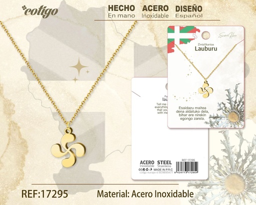 [17295] Collar Lauburu de acero dorado - Joyería vasca