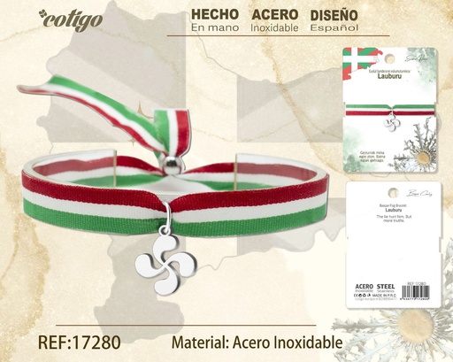 [17280] Pulsera bandera Euskal con Lauburu de acero plateado - Joyería vasca