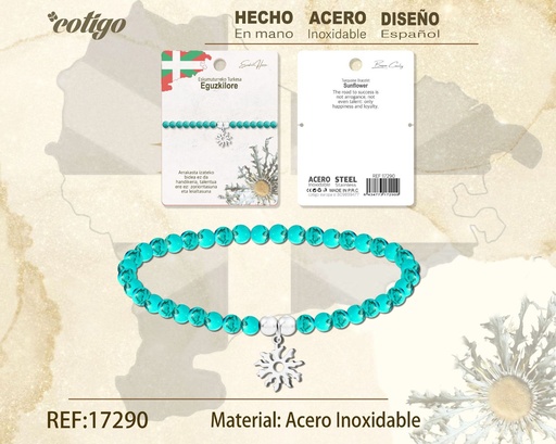 [17290] Pulsera turquesa con Eguzkilore de acero plateado - Joyería vasca