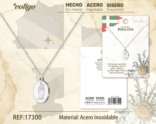 [17300] Collar Birjina Zurria de acero plateado - Joyería vasca