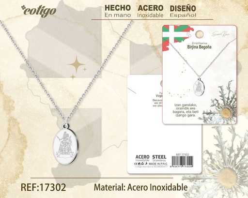 [17302] Collar Birjina Begoña de acero plateado - Joyería vasca