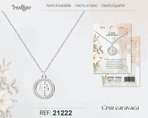 [21222] Colgante cruz de Caravaca de acero plateado - Joyería religiosa