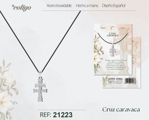 [21223] Colgante cruz de Caravaca de acero plateado - Joyería religiosa