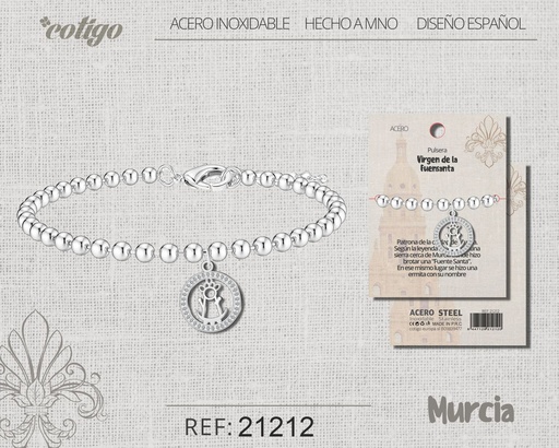 [21212] Pulsera Virgen de la Fuensanta de acero plateado - Joyería religiosa