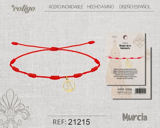 [21215] Pulsera de 7 nudos con Virgen de la Fuensanta de acero dorado - Joyería religiosa