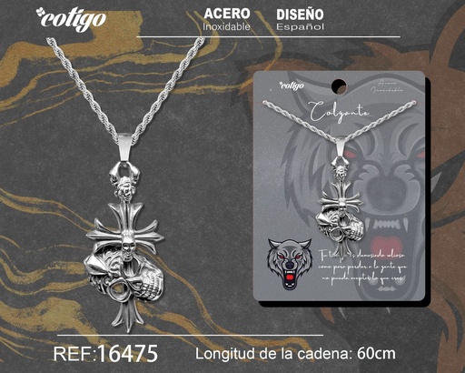 [16475] Colgante hombre de acero plateado - Joyería masculina