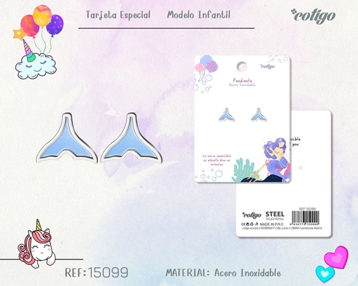 [15099] Pendiente para niña de acero color plateado - Joyería infantil