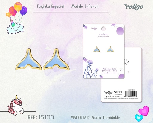 [15100] Pendiente para niña de acero color dorado - Joyería infantil