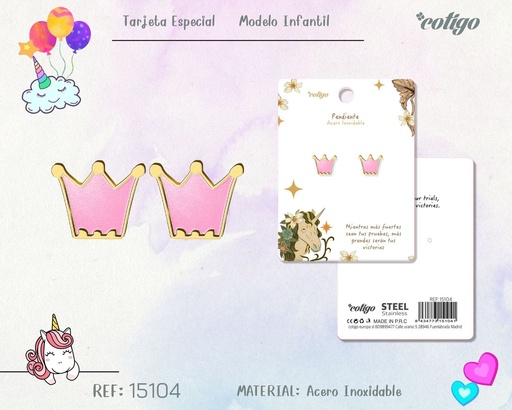 [15104] Pendiente para niña de acero color dorado - Joyería infantil