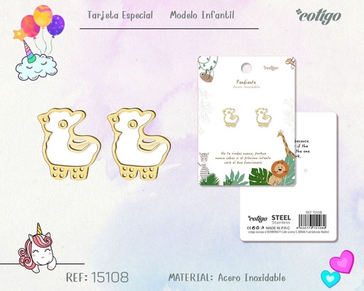 [15108] Pendiente para niña de acero color dorado - Joyería infantil