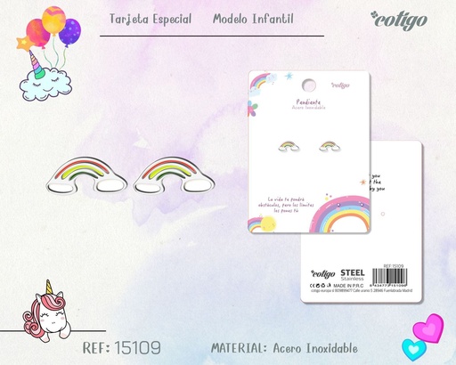 [15109] Pendiente para niña de acero color plateado - Joyería infantil