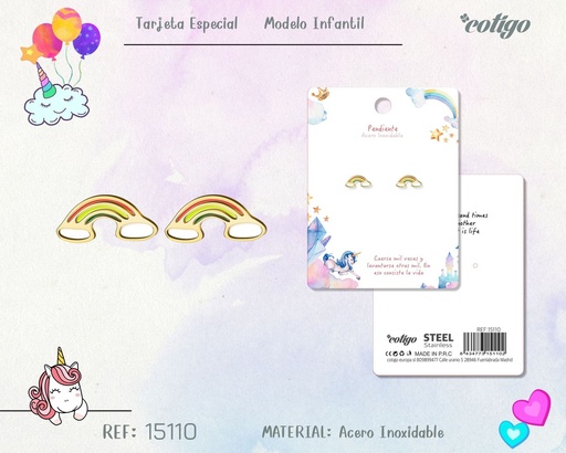 [15110] Pendiente para niña de acero color dorado - Joyería infantil