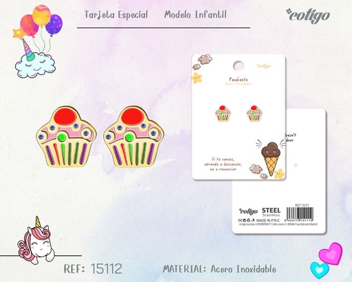 [15112] Pendiente para niña de acero color dorado - Joyería infantil