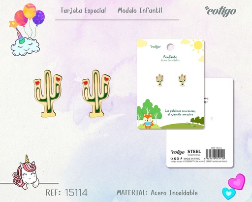 [15114] Pendiente para niña de acero color dorado - Joyería infantil