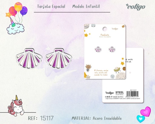 [15117] Pendiente para niña de acero color plateado - Joyería infantil