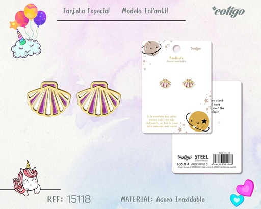 [15118] Pendiente para niña de acero color dorado - Joyería infantil