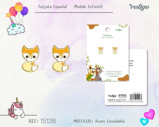 [15126] Pendiente para niña de acero color dorado - Joyería infantil
