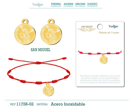 [11758-02] Pulsera 7 nudos con San Miguel dorado - Joyería religiosa