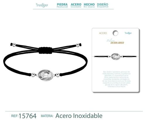 [15764] Pulsera de hilo encerado con San Isidro Labrador plateado - Accesorios de fe