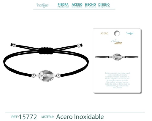 [15772] Pulsera de hilo encerado con Jesús plateado - Accesorios religiosos