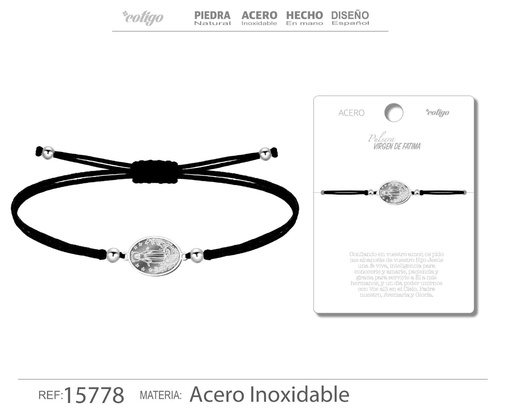 [15778] Pulsera de hilo encerado con la Virgen de Fátima plateado - Accesorios de fe