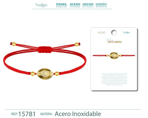 [15781] Pulsera de hilo encerado con la Virgen de la Miragrosa dorado - Joyas de fe