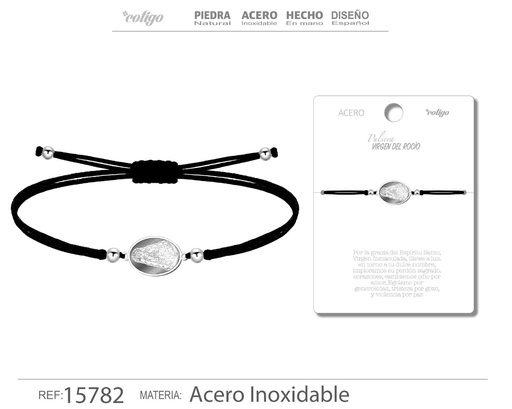 [15782] Pulsera de hilo encerado con la Virgen del Rocío plateado - Accesorios religiosos