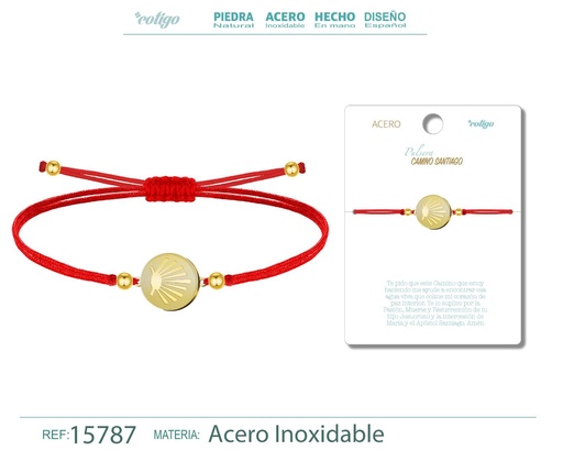 [15787] Pulsera de hilo encerado con Camino Santiago dorado - Joyas de fe