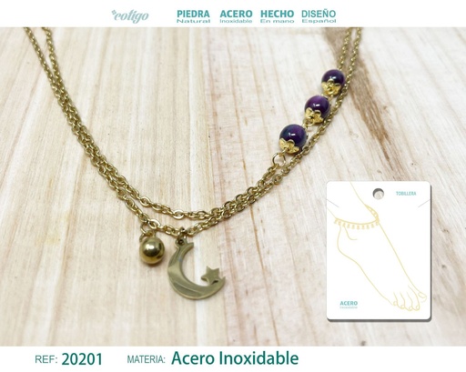 [20201] Tobillera de acero color dorado - Joyería de tobillo