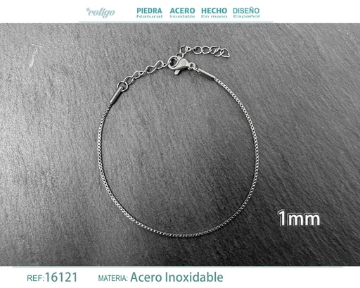 [16121] Pulsera de cadena de acero plateado - Joyas de cadena