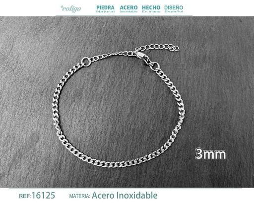 [16125] Pulsera de cadena de acero plateado - Joyas de cadena