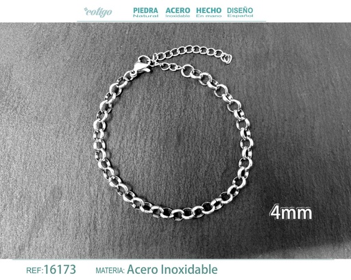 [16173] Pulsera de cadena de acero plateado - Joyas de cadena