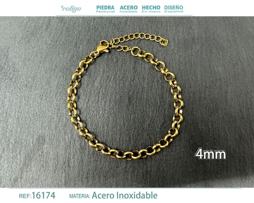 [16174] Pulsera de cadena de acero dorado - Joyas de cadena