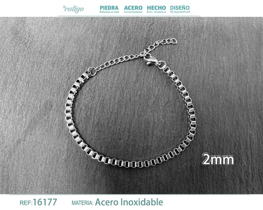 [16177] Pulsera de cadena de acero plateado - Joyas de cadena