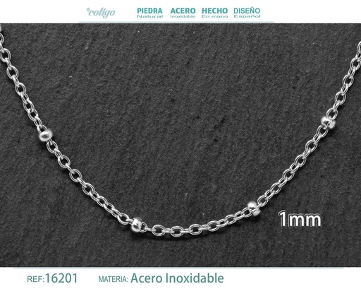 [16201] Collar de cadena de acero plateado - Joyería de cadena