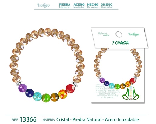 [13366] Pulsera de 7 chakras con cristal de hilo elástico - Joyería para la paz