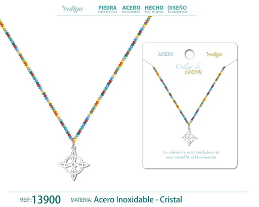 [13900] Collar de cristal con nudo de bruja de acero - Joyería mística