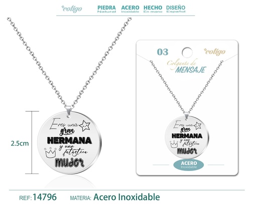 [14796] Colgante con Mensaje de Acero Inoxidable - Accesorios de joyería significativa