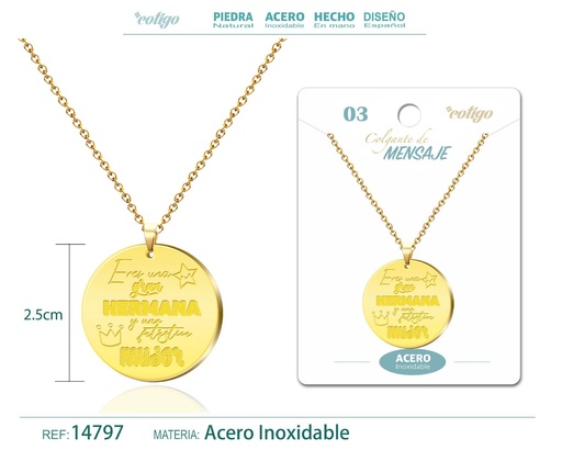 [14797] Colgante con Mensaje de Acero Inoxidable - Accesorios de joyería significativa