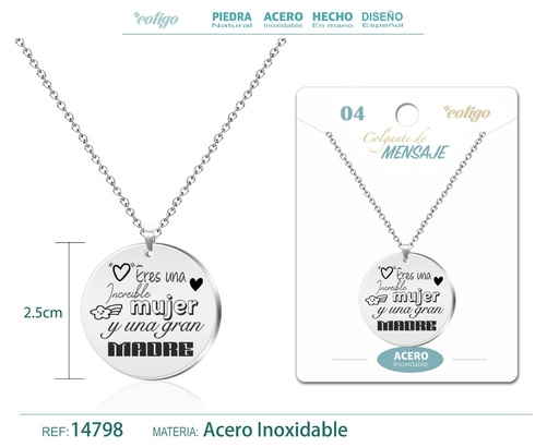 [14798] Colgante con Mensaje de Acero Inoxidable - Accesorios de joyería significativa