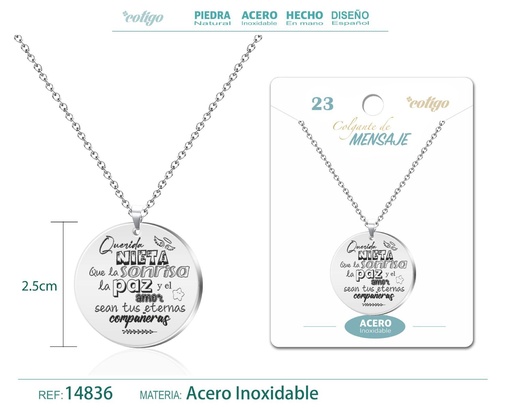 [14836] Colgante con Mensaje en Español - Joyería personalizada y accesorios