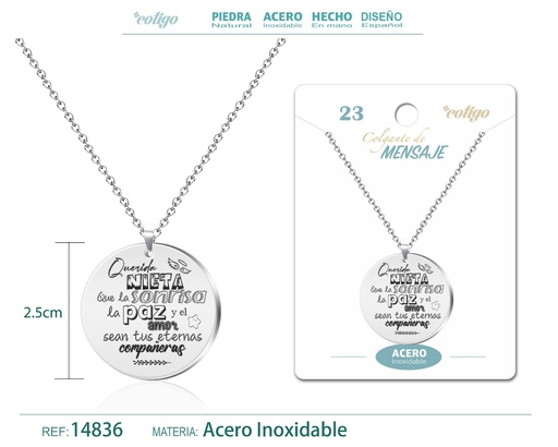 [14836] Colgante de acero inoxidable con mensaje personalizado - Accesorios de joyería