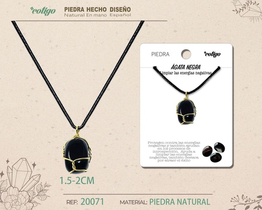 [20071] Colgante de piedra natural de Ágata negra - Joyería artesanal