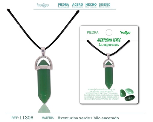 [11306] Colgante de piedra punto de Aventurina verde - Joyería artesanal