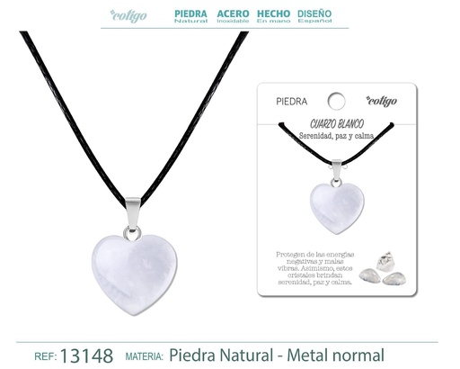 [13148] Colgante de corazón de piedra cuarzo blanco - Joyería de piedras naturales 