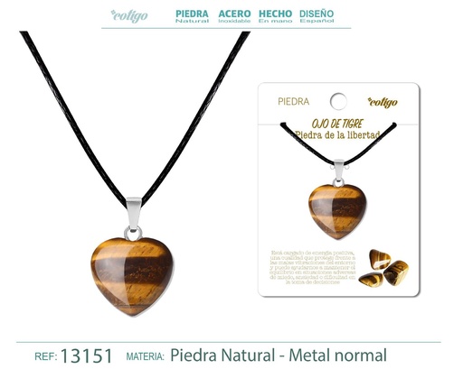 [13151] Colgante Corazón de piedra de Ojo de tigre - Joyería artesanal