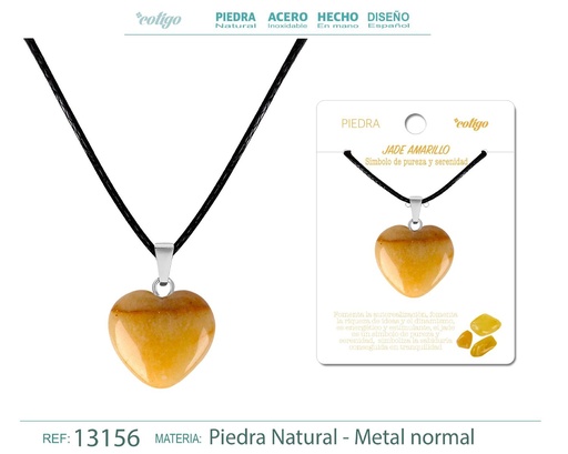 [13156] Colgante Corazón de piedra de Jade amarilla - Joyería artesanal