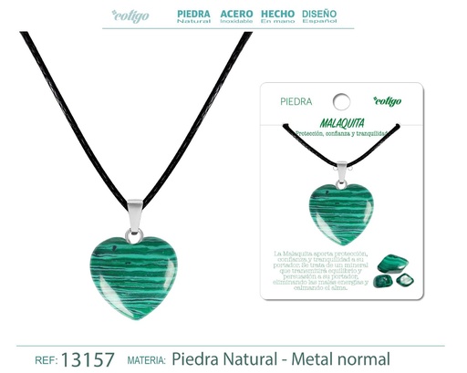 [13157] Colgante Corazón de piedra de Malaquita - Joyería artesanal