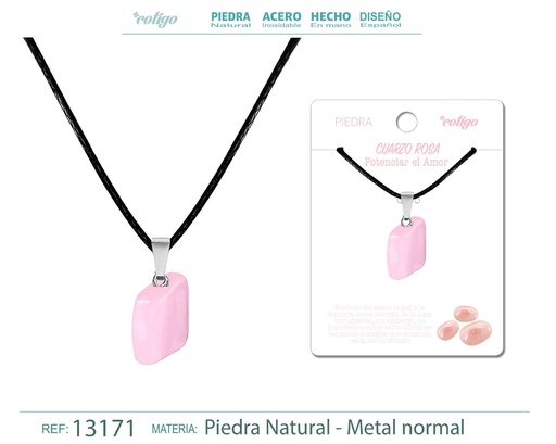 [13171] Colgante Piedra natural de Cuarzo rosa - Joyería artesanal